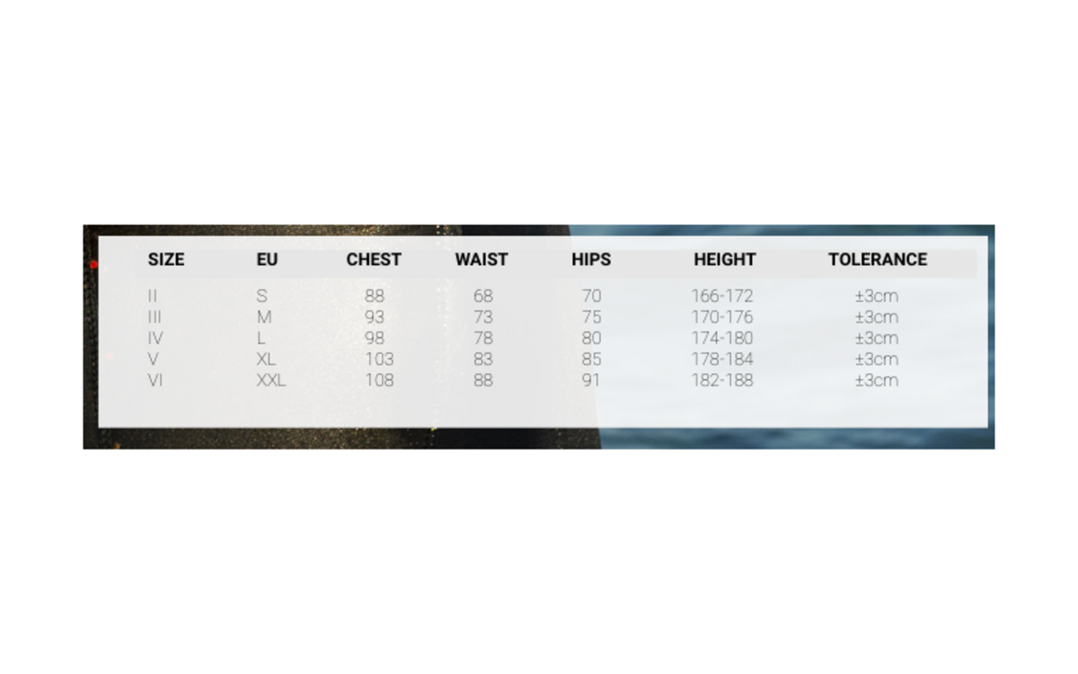 SIGALSUB Hydra wetsuit size chart sizes 2 to 6