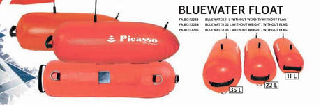 Picasso Bluewater Float catalog comparison of 11 litre, 22 litre and 35 litre sizes