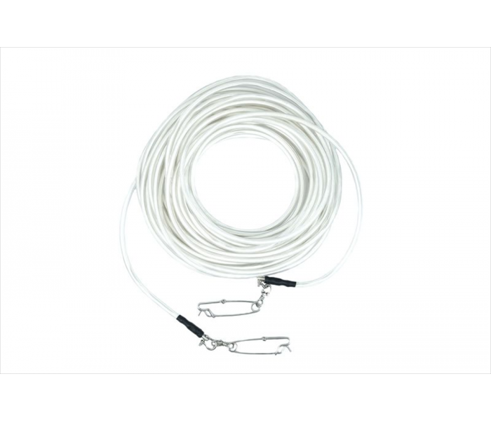 Picasso PVC Floatline 8 mm coiled on a white background with Orca clips