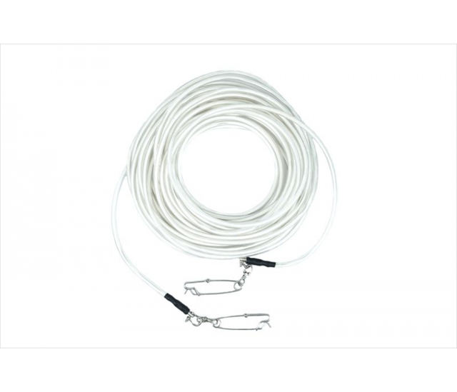 Picasso PVC Floatline 8 mm coiled on a white background with Orca clips