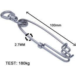 PS Dive 100mm tuna clip with swivel shown against a ruler